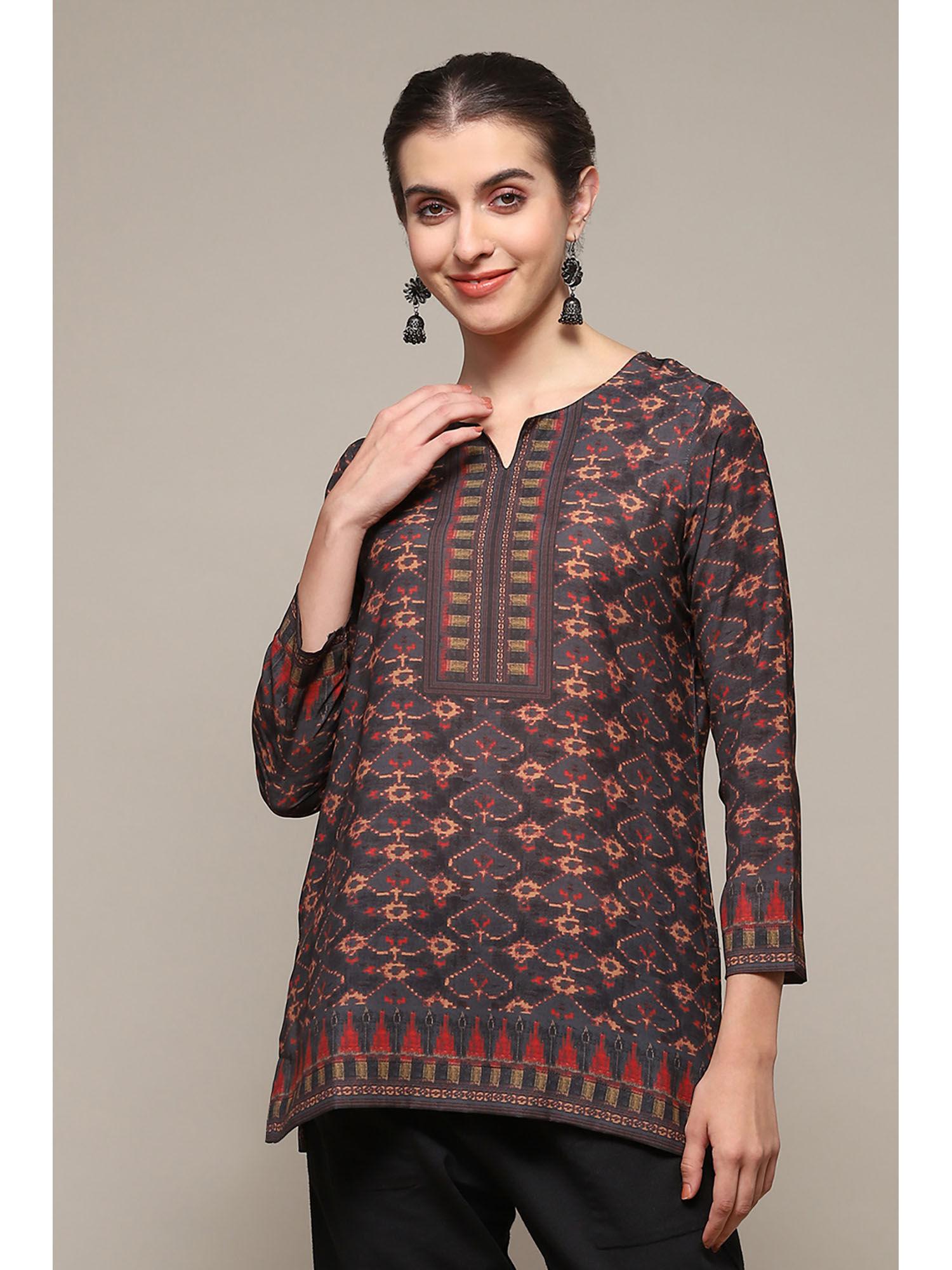 black polyester straight printed kurti