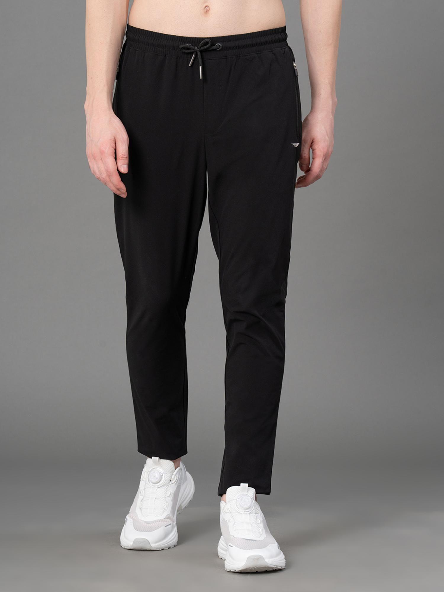 black polyester stretch solid mens activewear trackpant