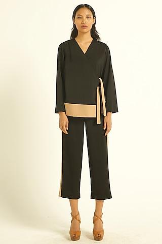 black polyester wrap top