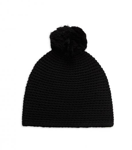 black pom-pom beanie hat