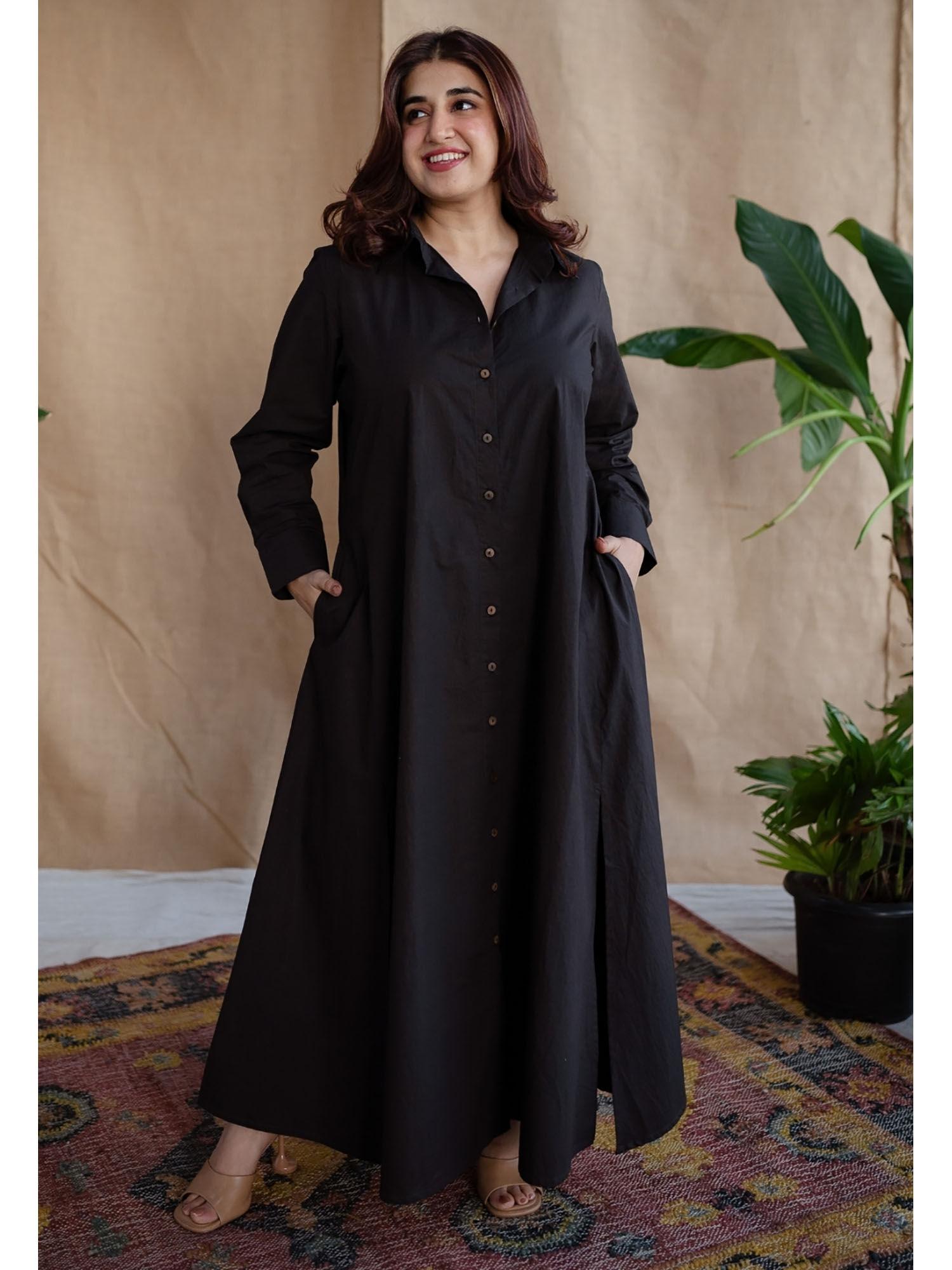 black poplin cotton solid dress