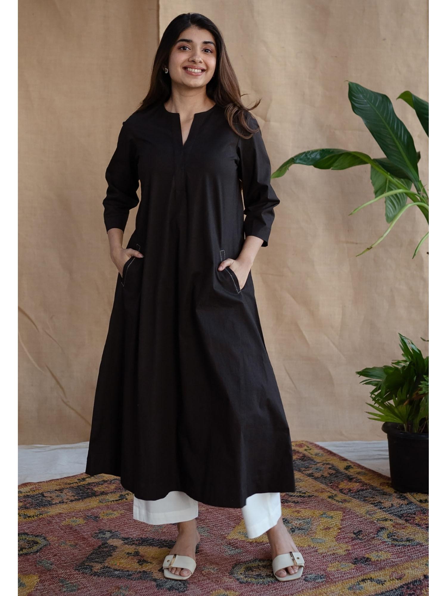 black poplin cotton solid kurta