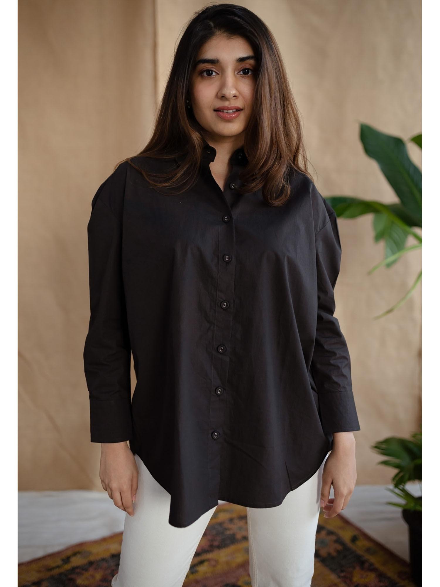 black poplin cotton solid shirt