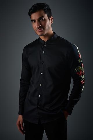 black poplin thread embroidered shirt