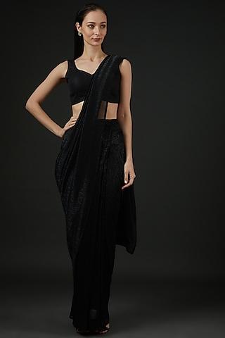 black pre-stitched saree