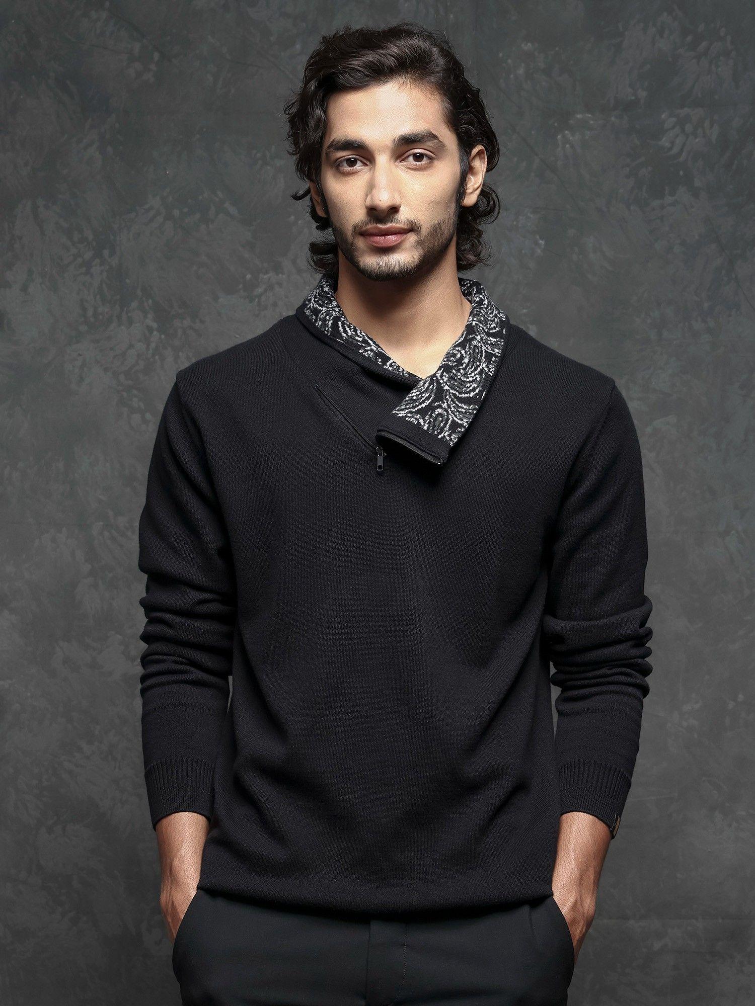black premium shawl neck sweater
