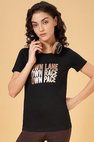 black print  active wear women regular fit  t-shirt
