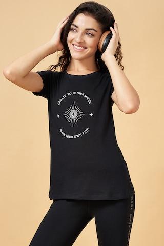 black print  active wear women regular fit t-shirt