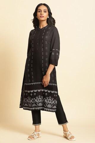 black print calf-length casual women regular fit kurta