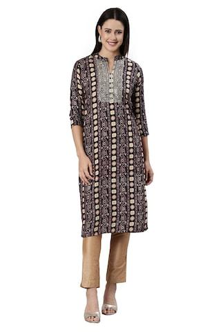 black print calf-length casual women straight fit kurta