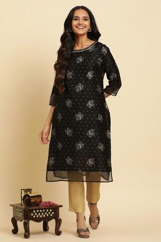 black print calf-length ethnic women regular fit kurta