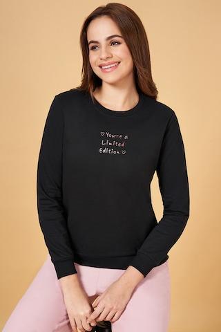 black print casual full sleeves round neck women comfort fit  sweatshirt