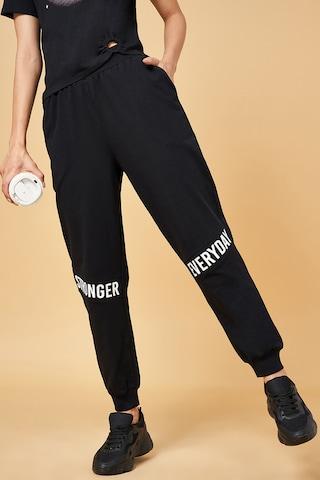 black print full length mid rise casual women jogger fit jogger pants