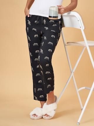 black print full length sleepwear women comfort fit  pyjamas
