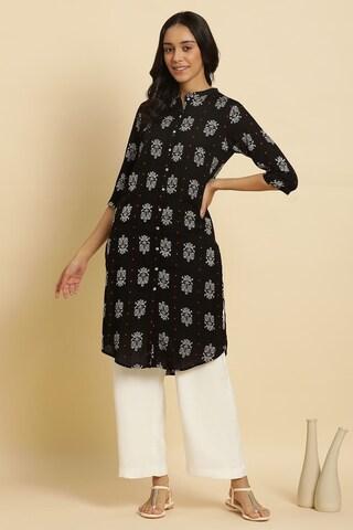 black print knee length casual women regular fit kurta