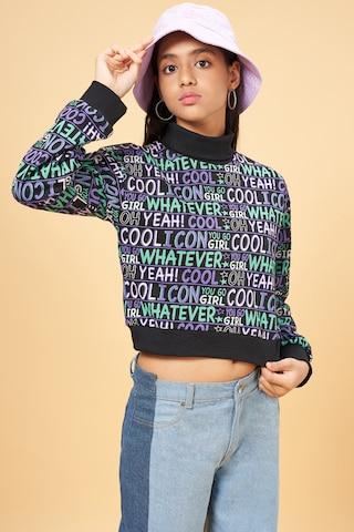 black print winterwear full sleeves turtle neck girls regular fit  sweatshirt