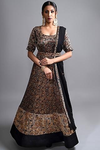 black printed & embroidered anarkali set