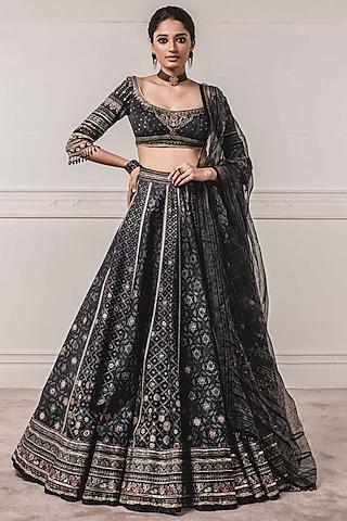 black printed & embroidered lehenga set