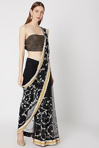 black printed & embroidered saree set
