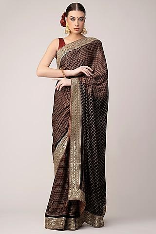 black printed & embroidered saree set