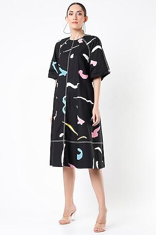 black printed a-line dress