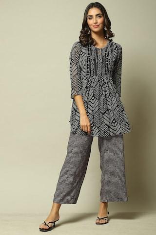 black printed ankle-length casual women straight fit palazzo