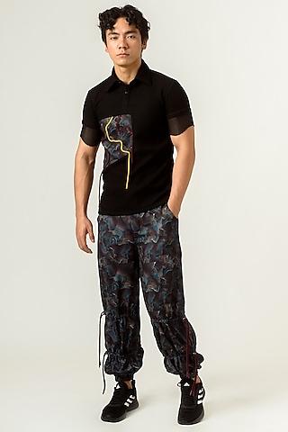 black printed cargo trousers
