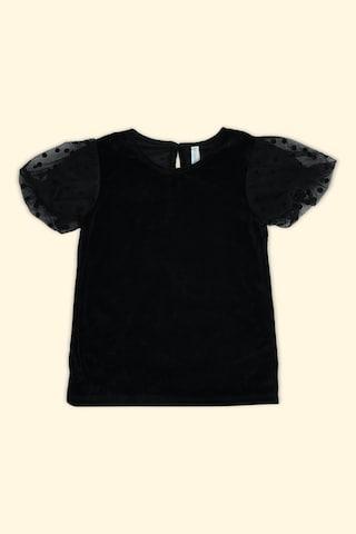 black printed casual half sleeves round neck girls regular fit blouse