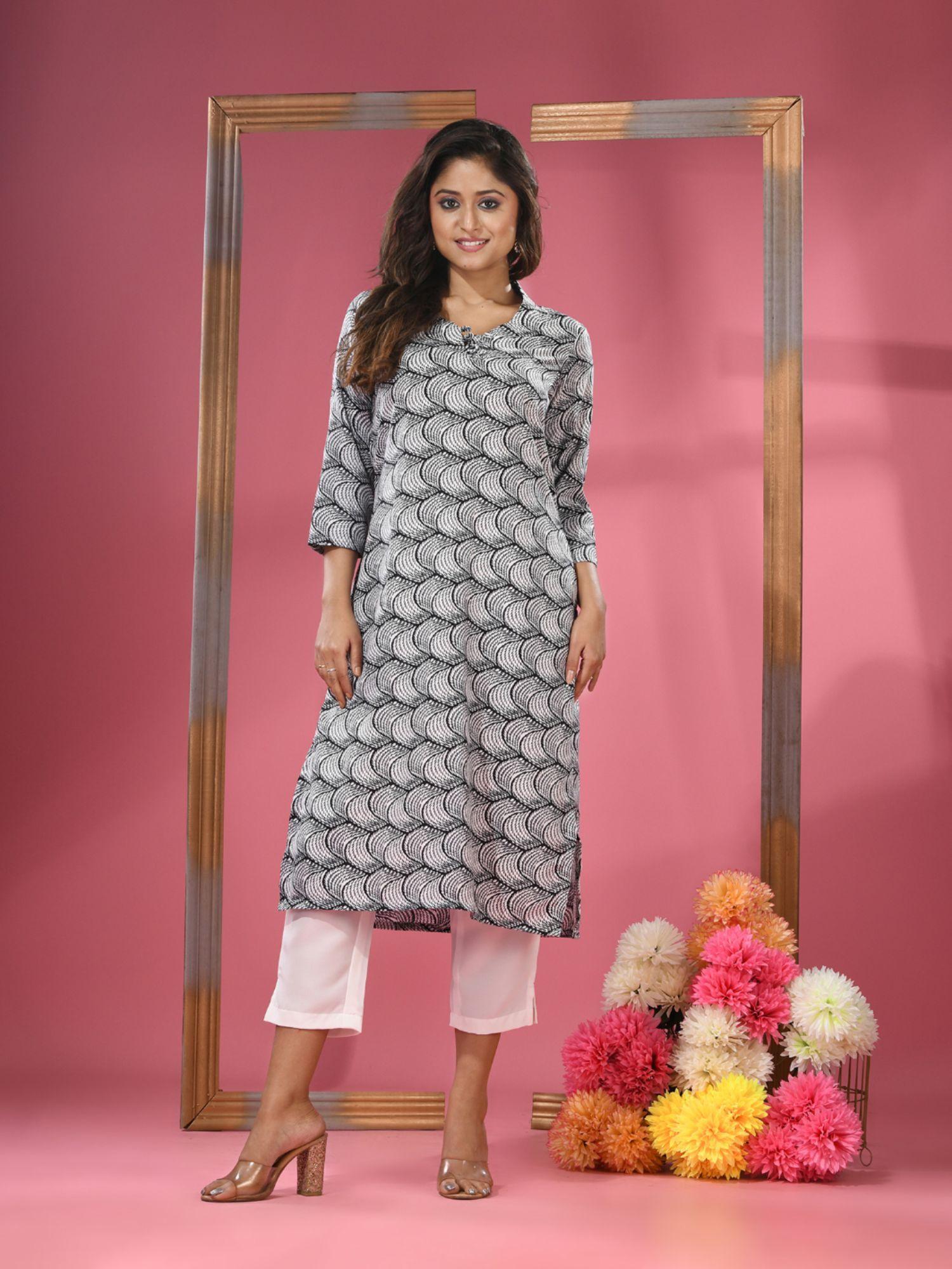 black printed crepe kurta