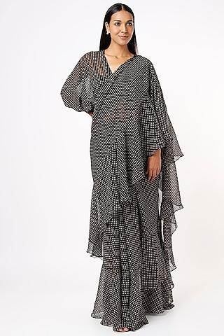 black printed draped saree set