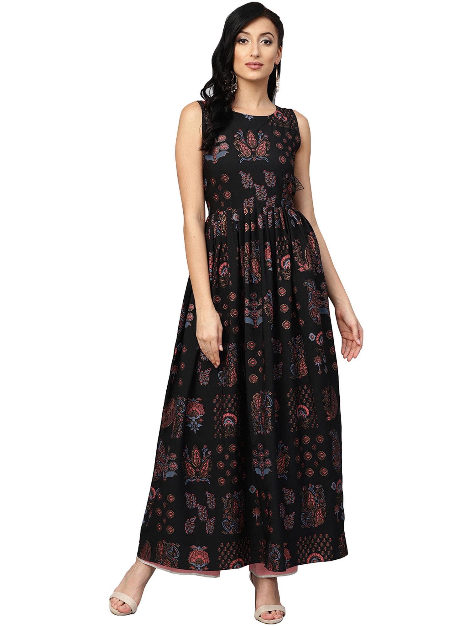 black printed flare maxi dress