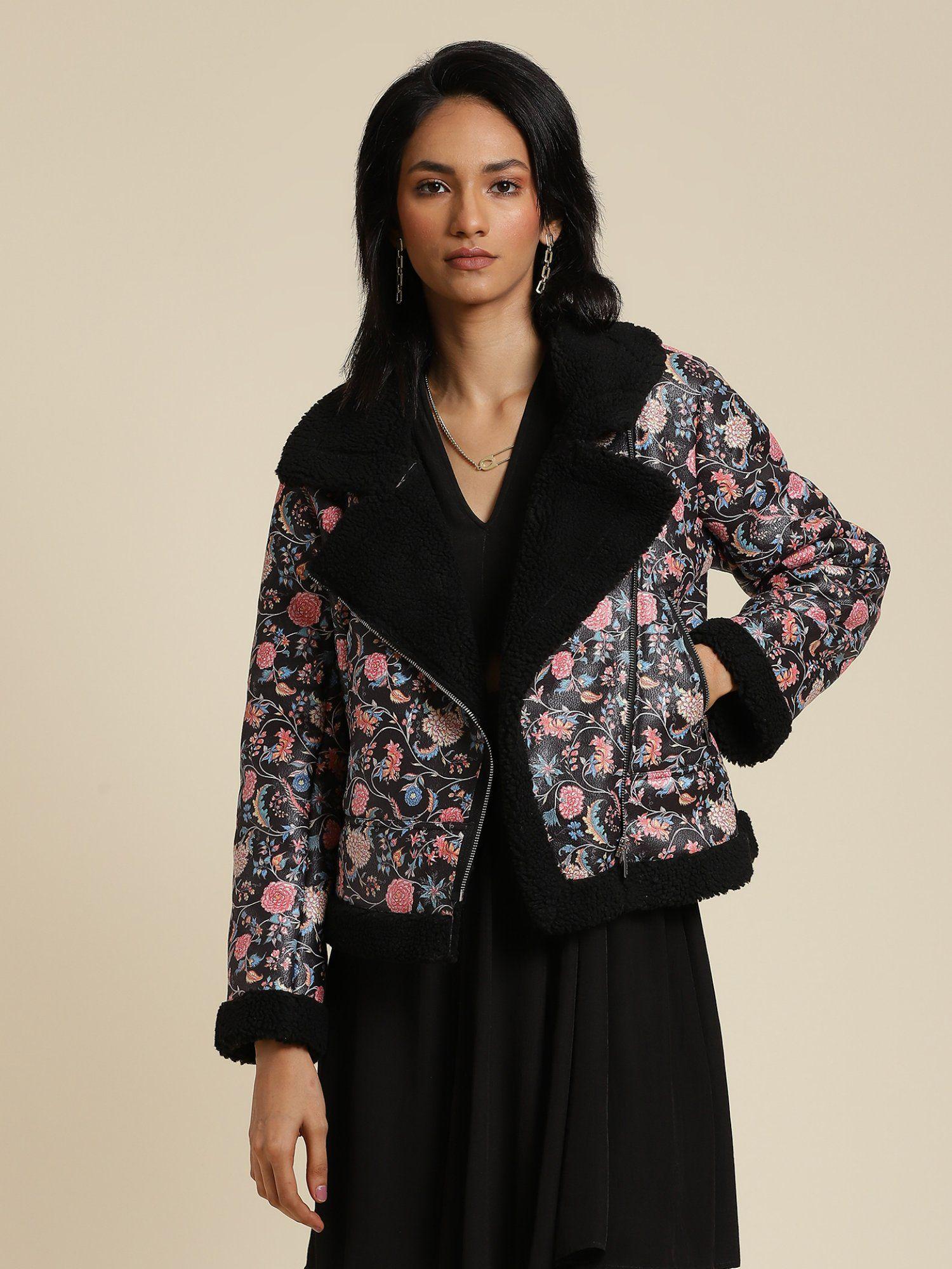 black printed fur jacket