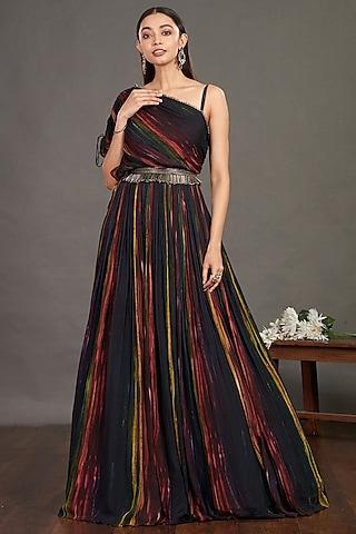 black printed gown with belt