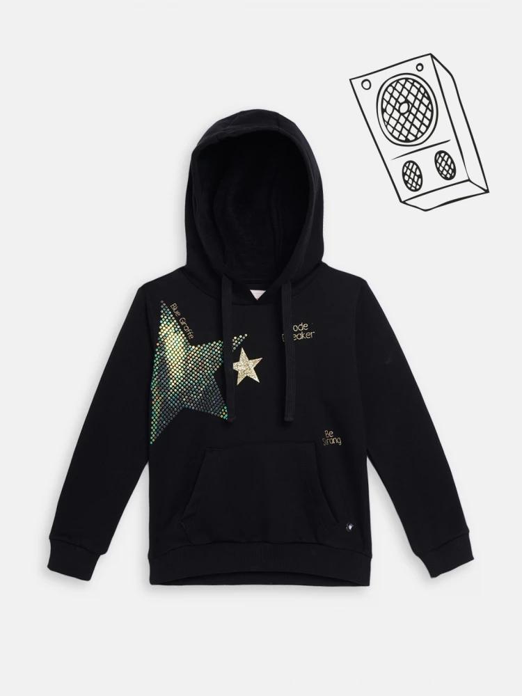 black printed hooded sweatshirt