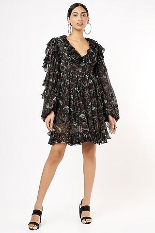 black printed knee-length dress