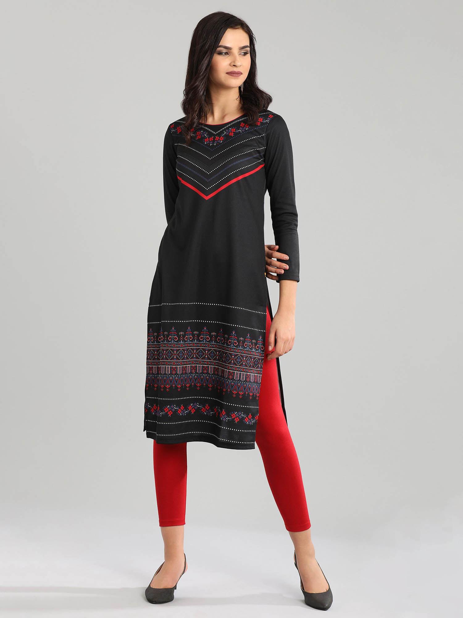 black printed kurta