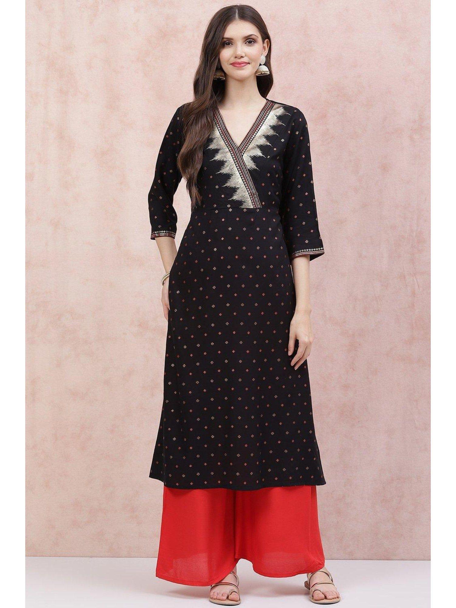 black printed kurta