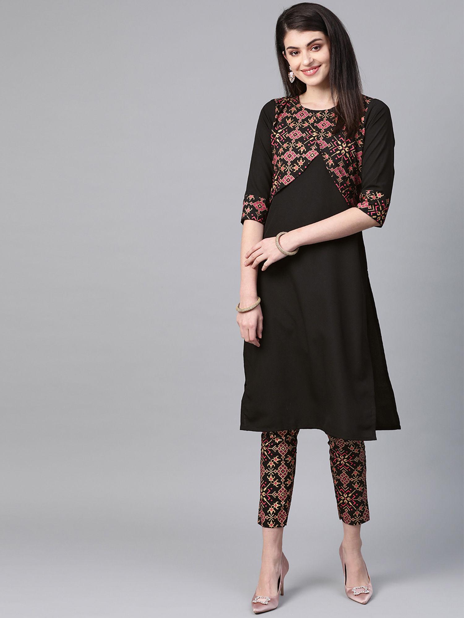 black printed kurta