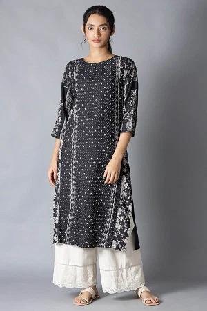 black printed kurta