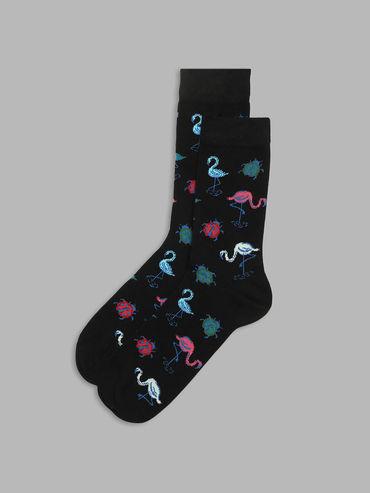 black printed mid-calf length socks
