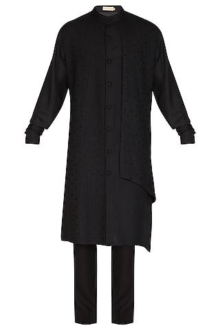 black printed mock layered kurta set