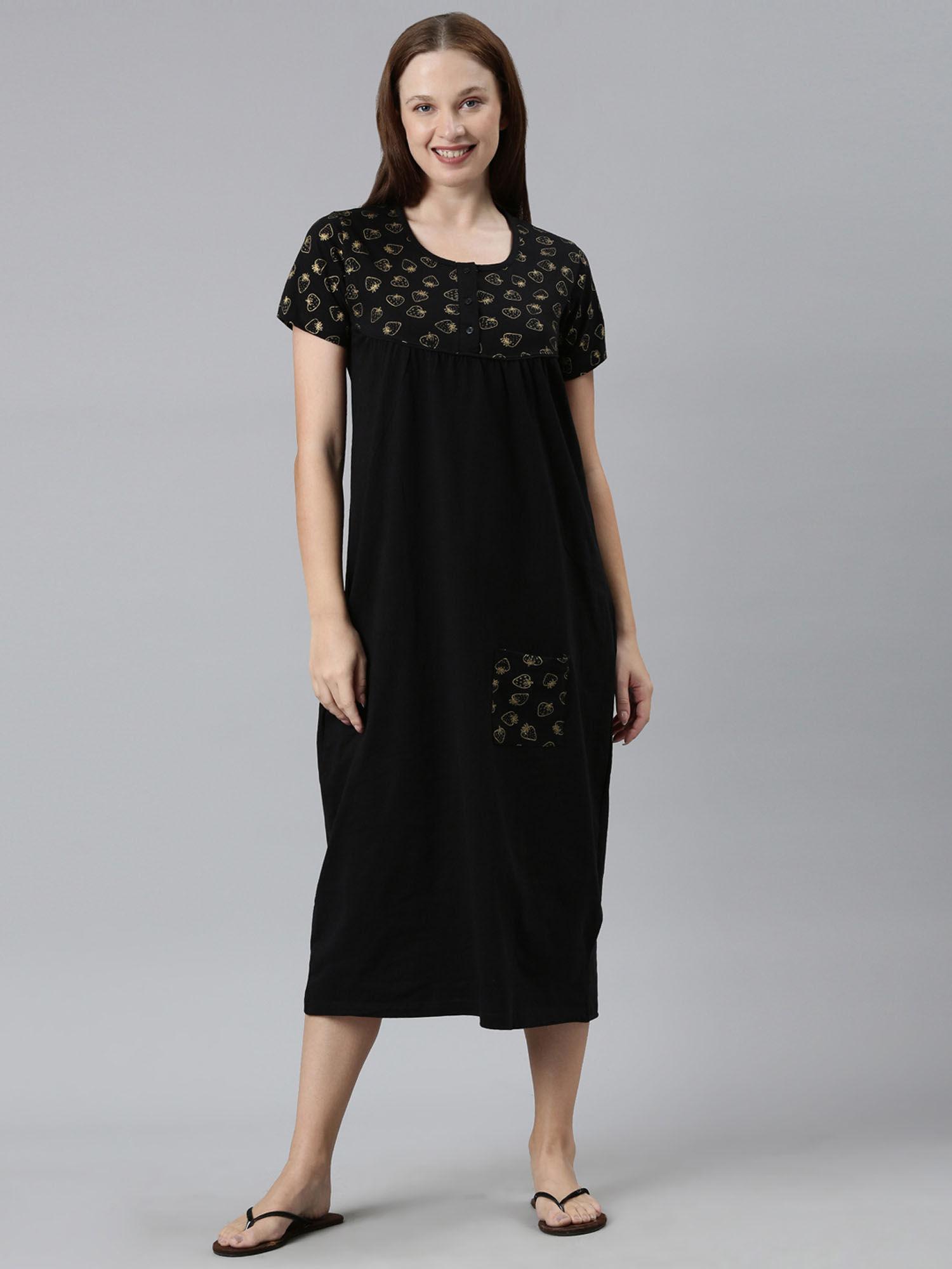 black printed nightdress for women