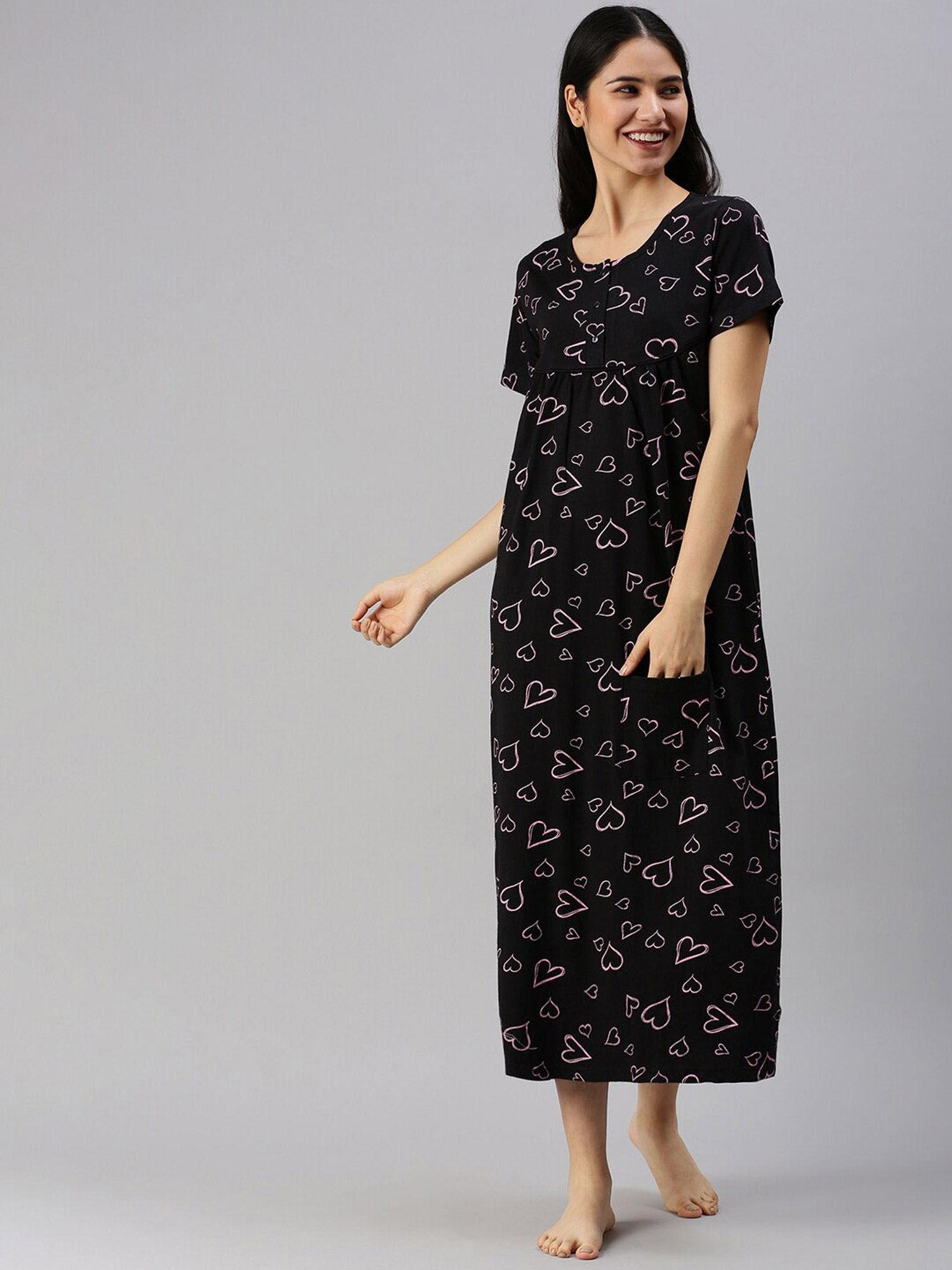 black printed nightdress for women