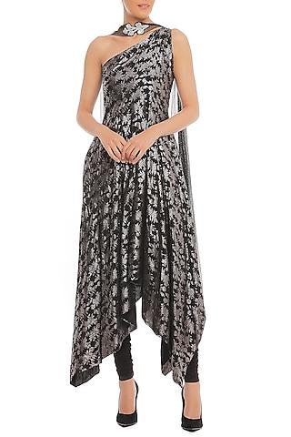 black printed one shouldered anarkali set