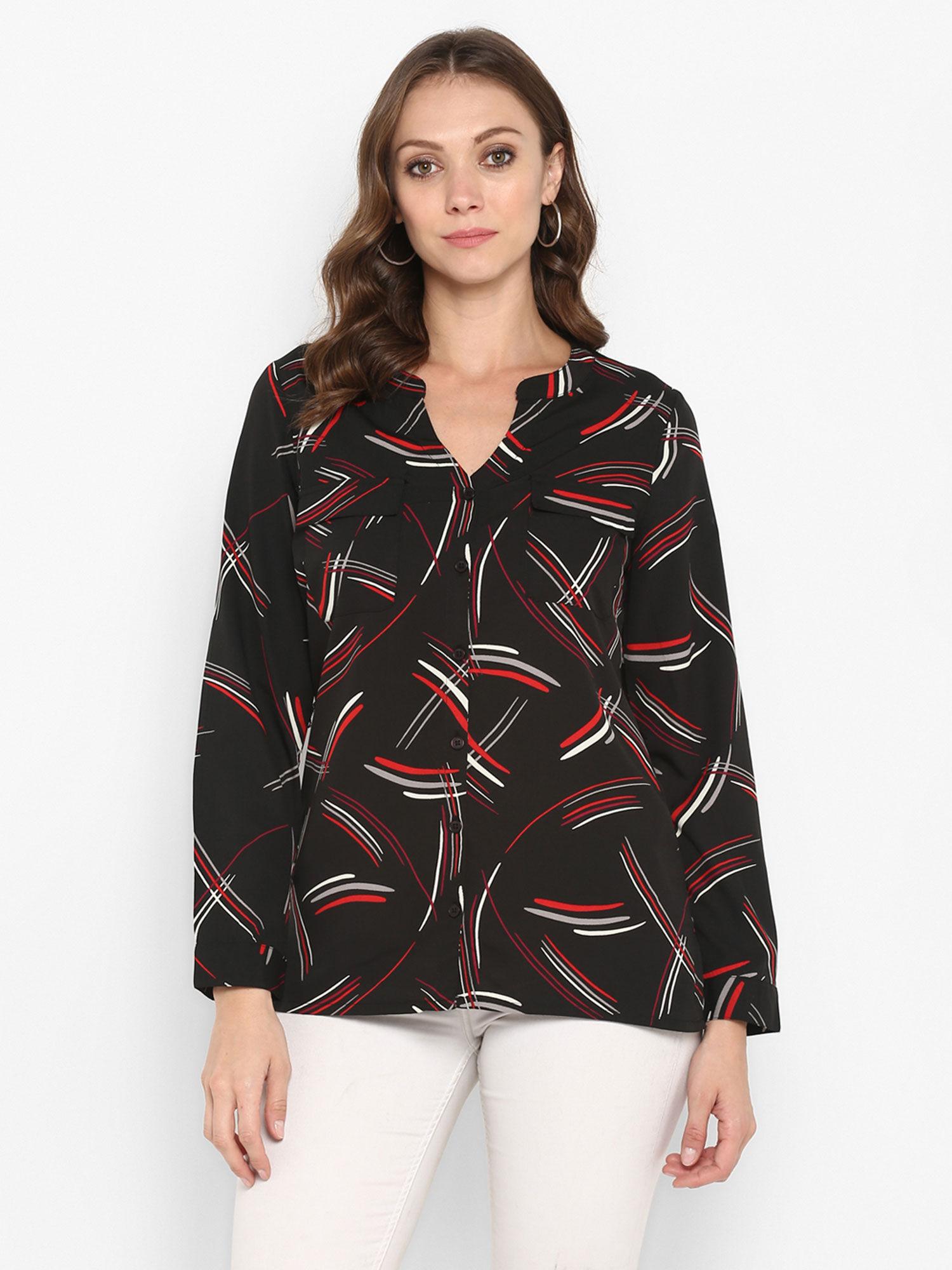 black printed polyester women shirt