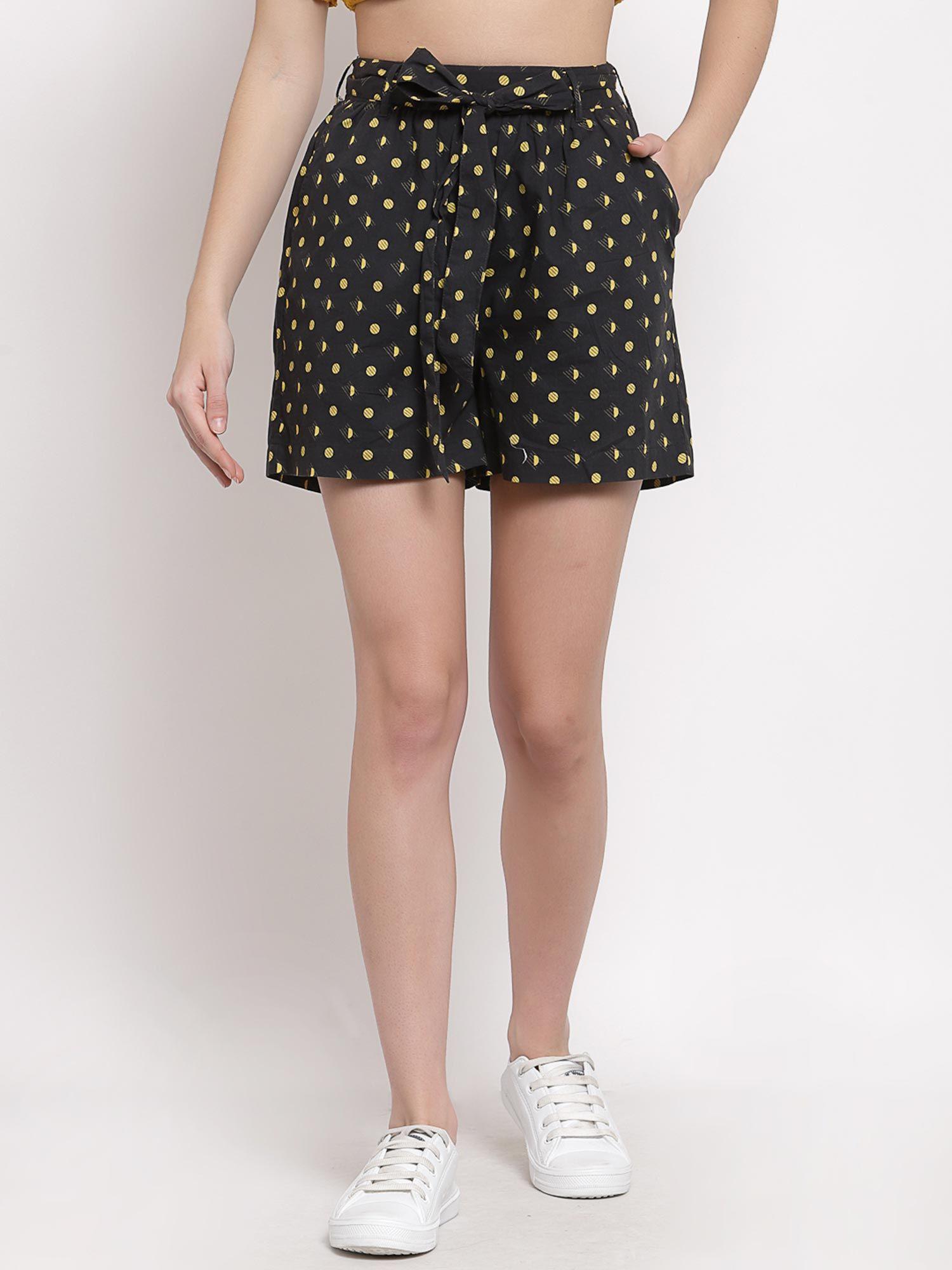 black printed printed shorts