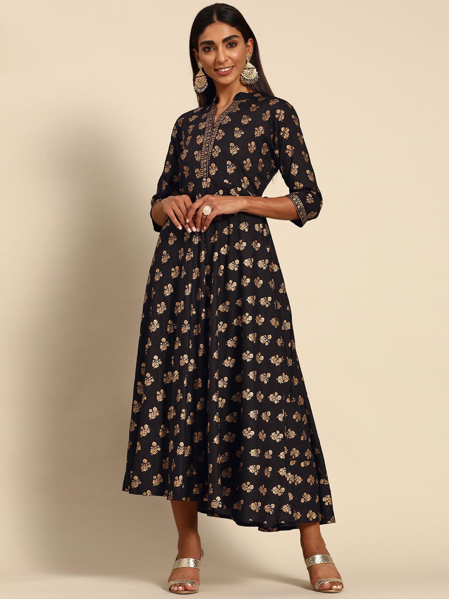 black printed rayon dress