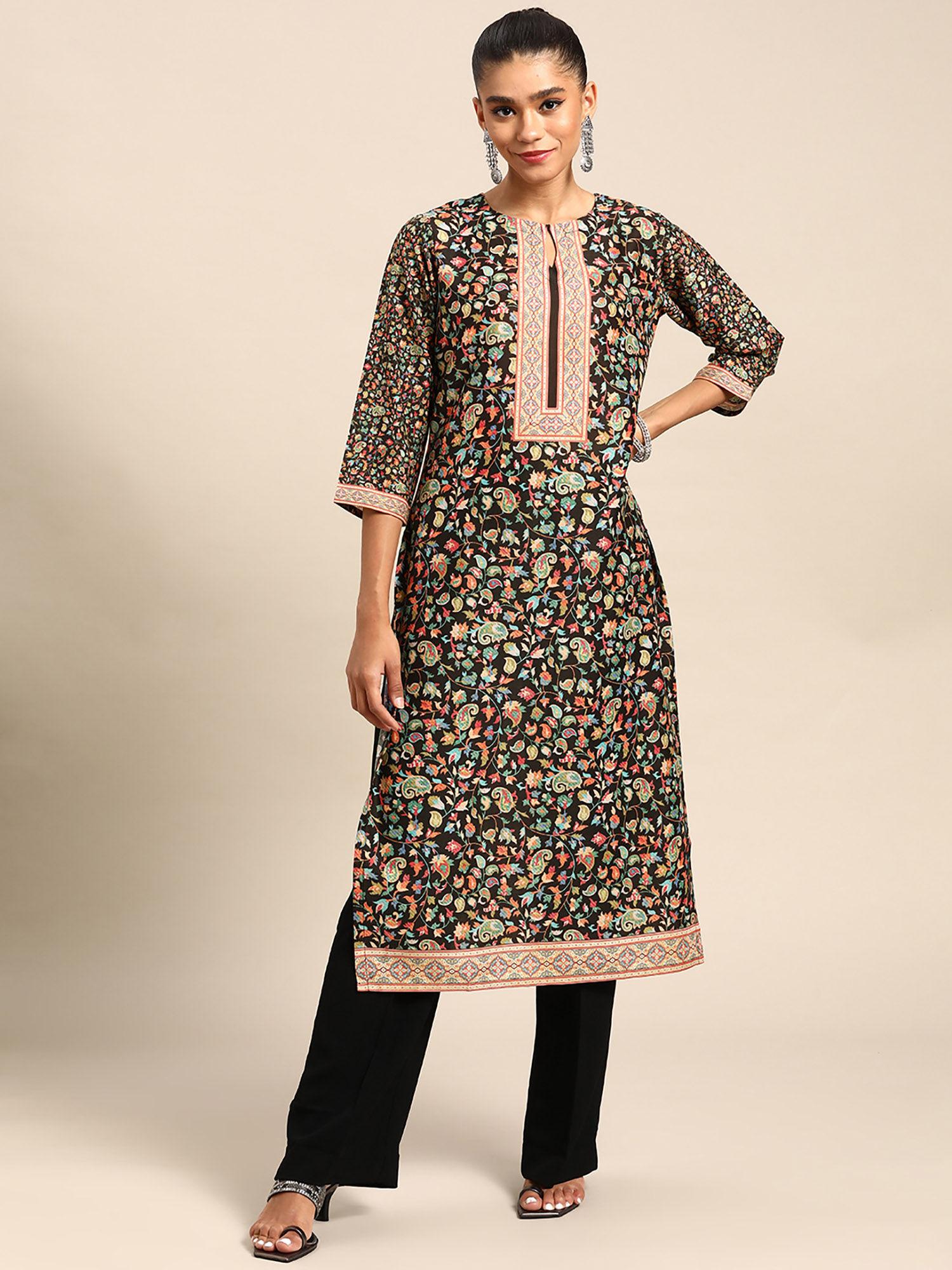 black printed rayon kurta