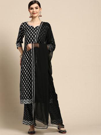 black printed rayon suit (set of 3)