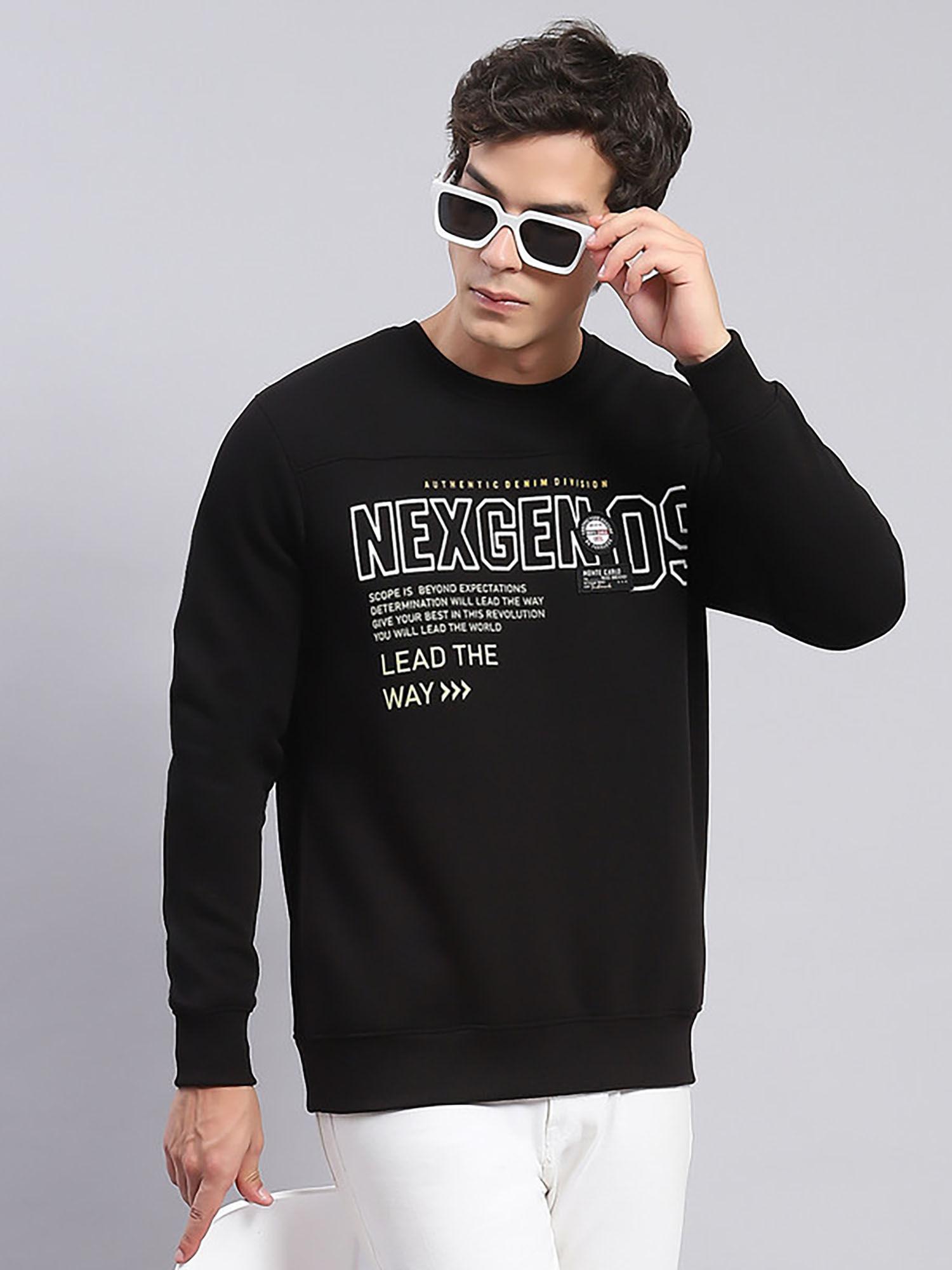 black printed round neck sweatshirt